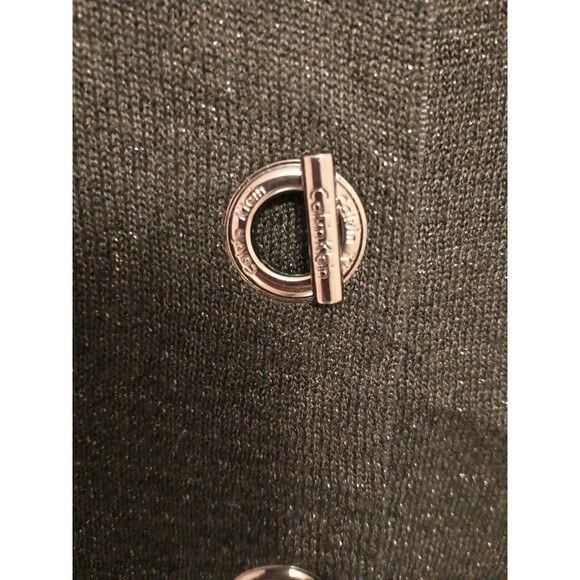 Calvin Klein Cropped Cardigan Medium Black Sparkly Silver Toggle Closure - Picture 5 of 6